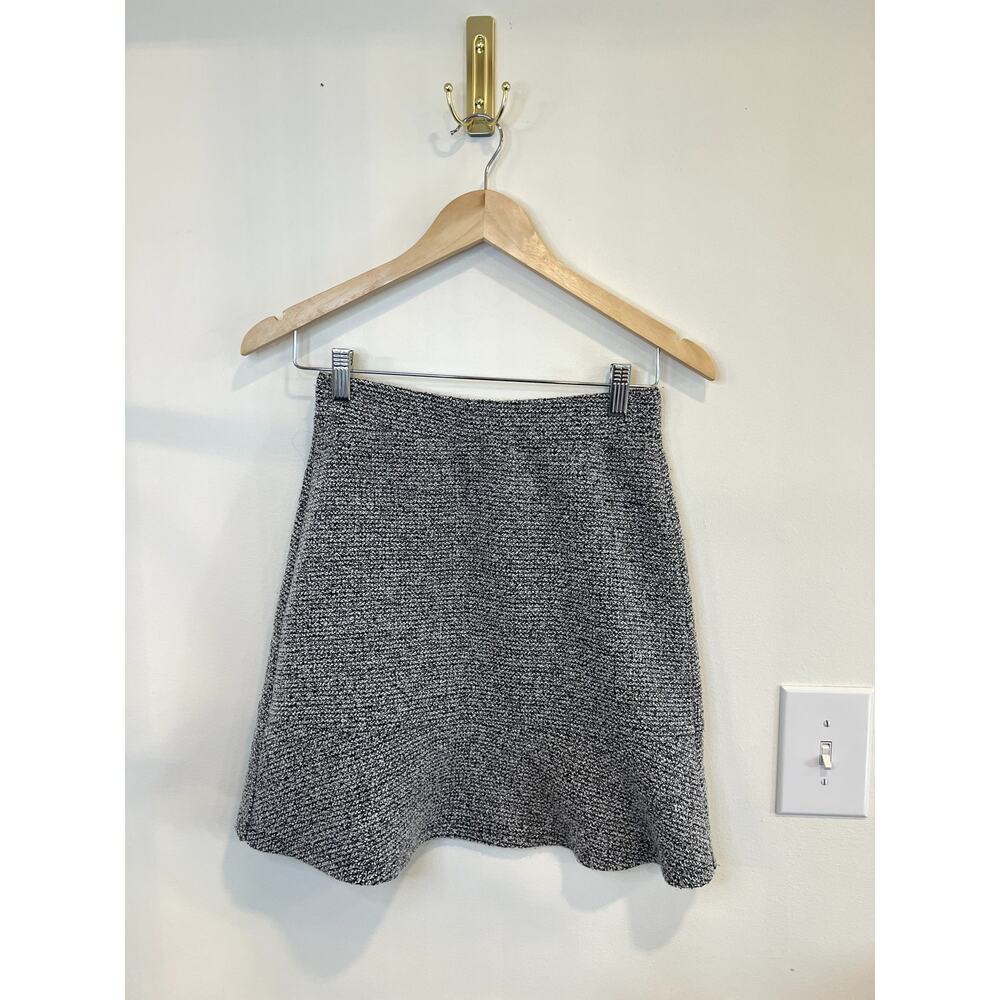 LOFT Marled Knit Flare Skater Skirt XS Black White Textured